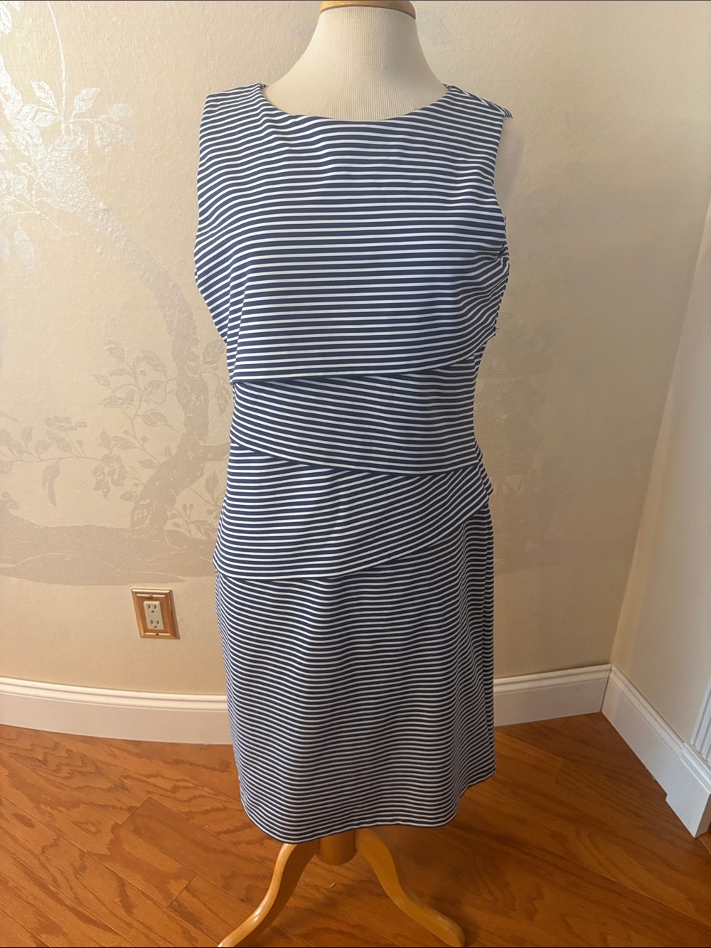 J McLaughlin Navy and White Striped Midi Sheath Dress